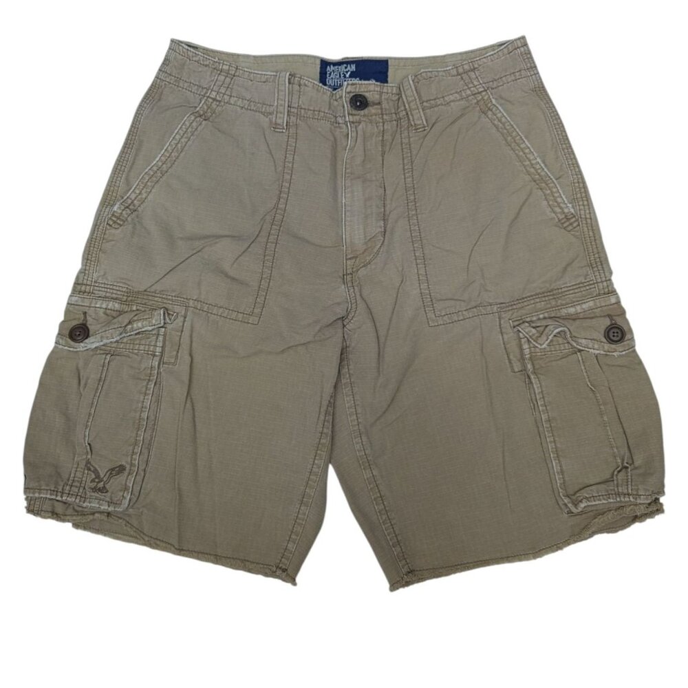 American Eagle Classic Length Khaki Casual Cotton Pockets Cargo Shorts Size 32